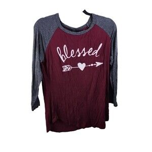 Luna Chix Womens M Red Gray Blessed 3/4th Raglan Sleeve Baseball T-Shirt